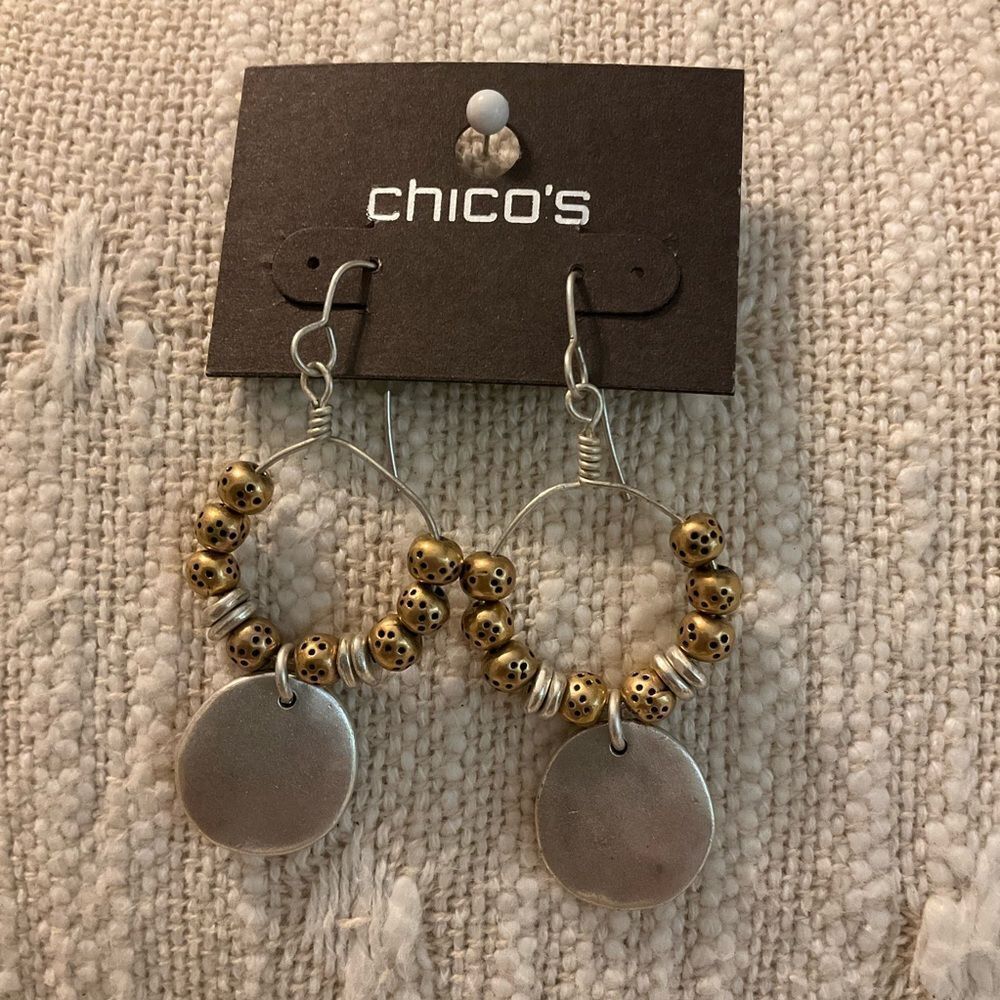 0173-Chico's Gold and Silver Beaded‎ Hoop Earrings